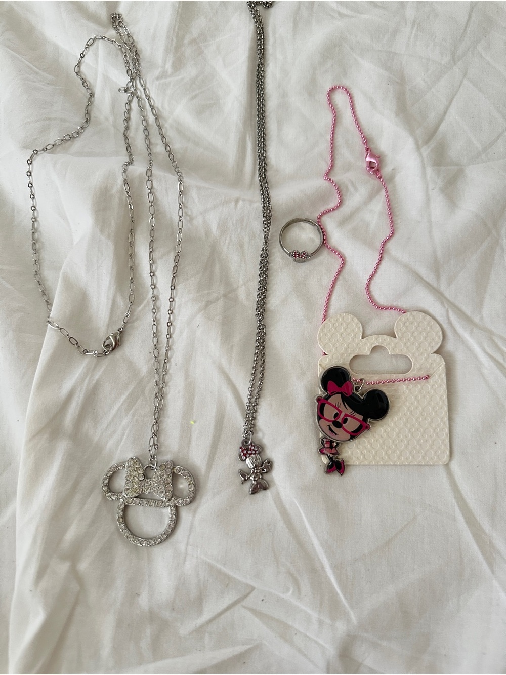Disney Minnie Mouse Pink and Silver Necklace Set